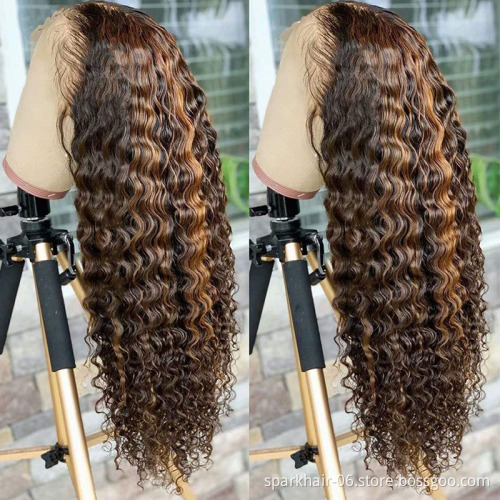 13x4 Pre Plucked Straight Brown and Blonde Highlight Human Hair Wig, Blonde Highlighted Wigs ,Brown Blonde Highlight Human Hair
